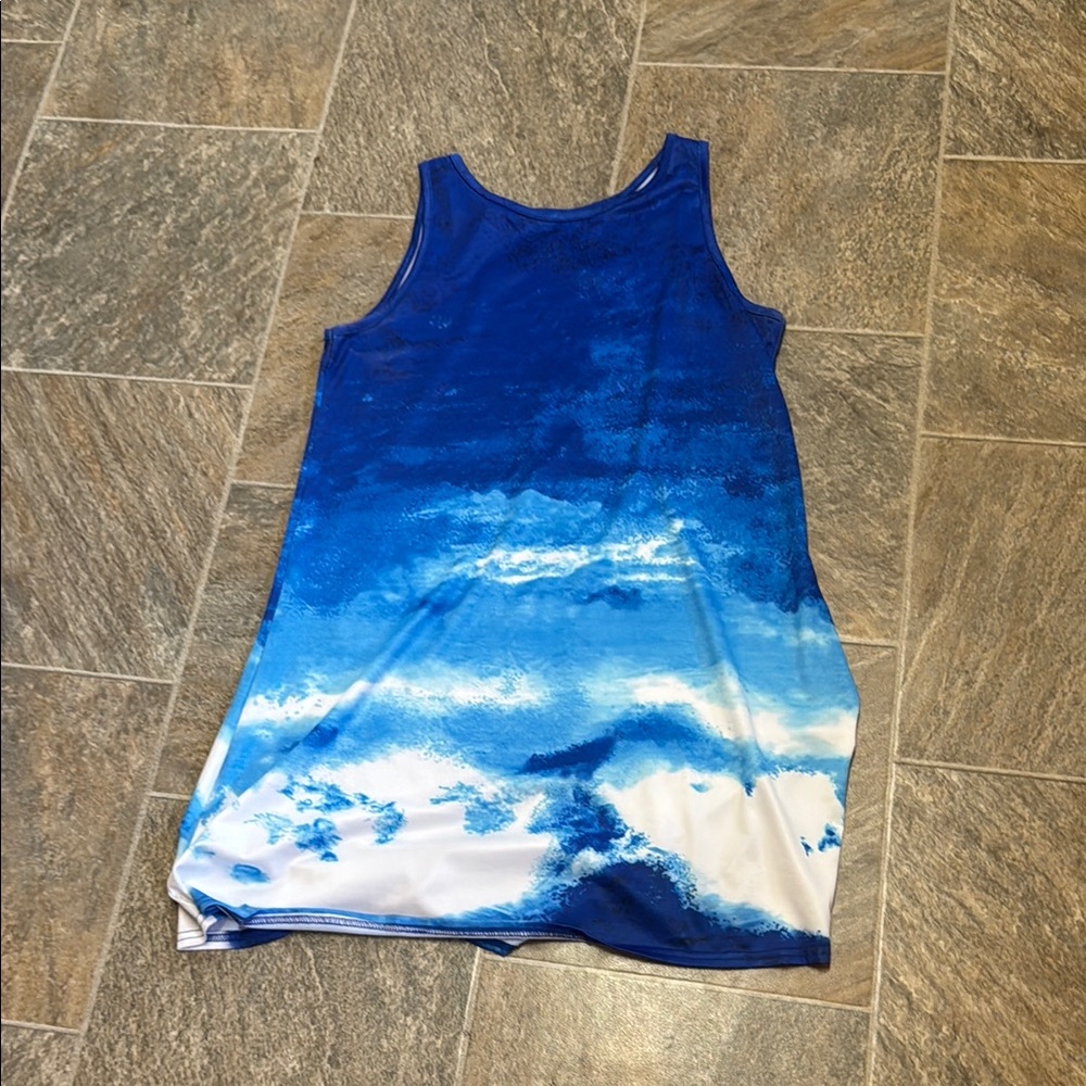 Blue and White Sleeveless Dress